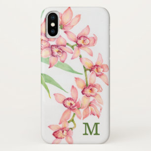 モノグラム の水彩画のピンクの花 iPhone X ケース