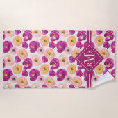 モノグラム|の水彩画の植物のパターン ビーチタオル (正面)