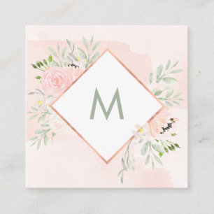 モノグラム の水彩画の洗浄との春の花柄 スクエア名刺