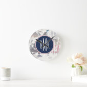 モノグラム|の白は収穫します ラウンド壁時計 (ホーム)