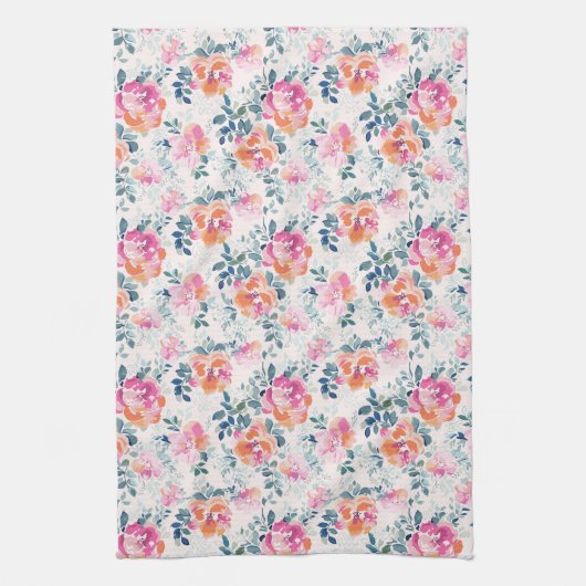 モノグラム|の色彩の鮮やかなバラパターン キッチンタオル (縦)