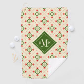 モノグラム|の花のピンク及び緑のキルトの民芸 ゴルフタオル (インサイチュ)