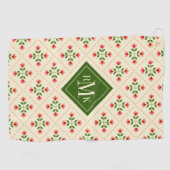 モノグラム|の花のピンク及び緑のキルトの民芸 ゴルフタオル (横)