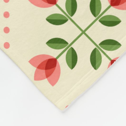 モノグラム|の花のピンク及び緑のキルトの民芸 フリースブランケット (角)