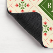 モノグラム|の花のピンク及び緑のキルトの民芸 マウスパッド (コーナー)