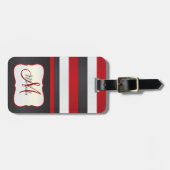 モノグラム|の赤、白黒のストライプ ラゲッジタグ (正面横)