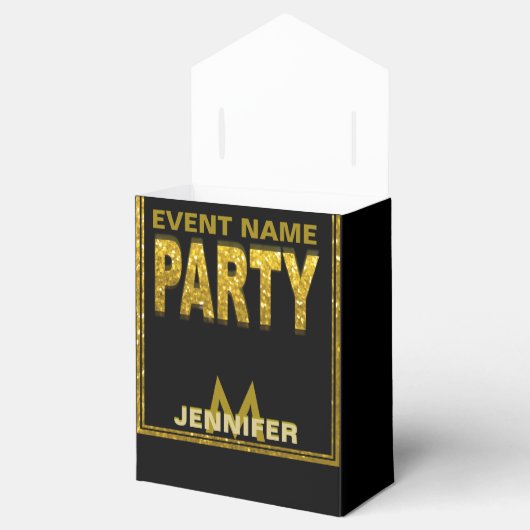 モノグラム|の金ゴールドのグリッターのパーティー フェイバーボックス (オープン)