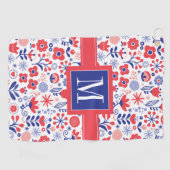 モノグラム|の青い及び珊瑚の花パターン ゴルフタオル (横)