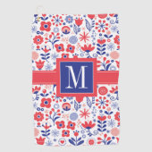 モノグラム|の青い及び珊瑚の花パターン ゴルフタオル (正面)