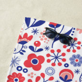 モノグラム|の青い及び珊瑚の花パターン ビーチタオル (インサイチュ)