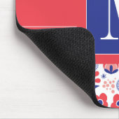 モノグラム|の青い及び珊瑚の花パターン マウスパッド (コーナー)