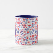 モノグラム|の青い及び珊瑚の花パターン マグカップ (中央)