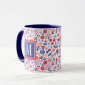 モノグラム|の青い及び珊瑚の花パターン マグカップ (正面左)
