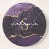 モノグラム アゲート ジオード パープル ゴールド サンドストーン コースター (正面)