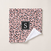 モノグラム – アニマルプリント、マダラヒョウ – ピンク バスタオルセット (ウォッシュタオル)