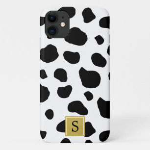モノグラム-アニマルプリント、牛の斑点-黒金ゴールド iPhone 11 ケース