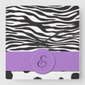 モノグラム-アニマルプリント、牛、シマウマ-白黒 スクエア壁時計 (正面)