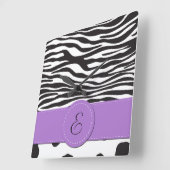 モノグラム-アニマルプリント、牛、シマウマ-白黒 スクエア壁時計 (傾斜)