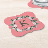モノグラム アルファベット スクエア 花 フレーム ペーパーコースター (アングル)
