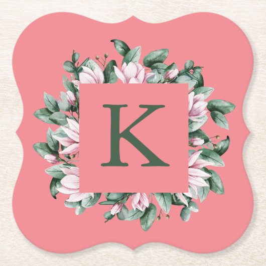 モノグラム アルファベット スクエア 花 フレーム ペーパーコースター (正面)