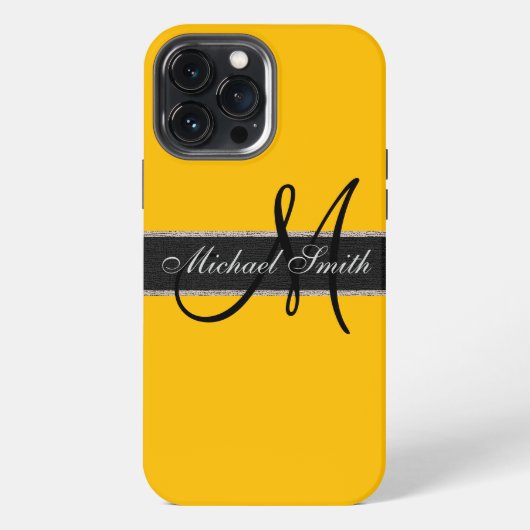 モノグラム アンバー色の背景 iPhoneケース (裏面)