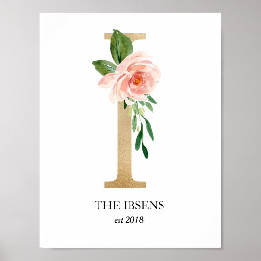 モノグラム アート プリント、イニシャル I、ウェディング、ベビー・ルーム ポスター (正面)