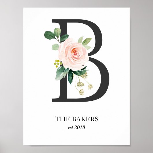 モノグラム アート プリント、文字 B、結婚式、ベビー・ルーム ポスター (正面)