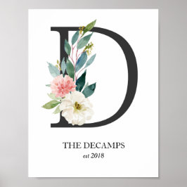 モノグラム アート プリント、文字 D、結婚式、ベビーシャワー ポスター
