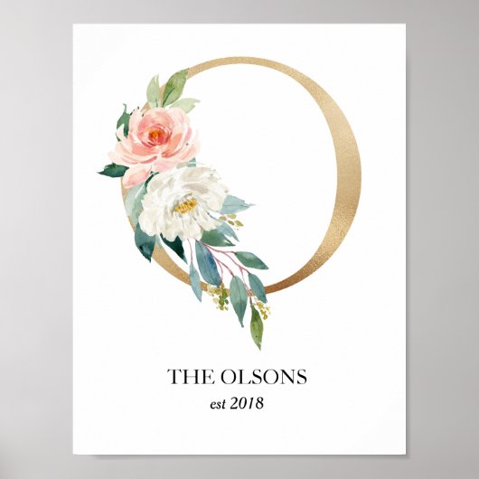 モノグラム アート プリント、文字 O、ウェディング、ベビー ポスター (正面)
