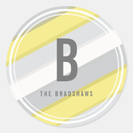 モノグラム イエロー グレー ストライプ モダン 新年 ホリデー ラウンドシール