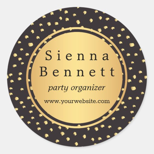 モノグラム、イニシャルブラックおよび金ゴールド水玉模様 ラウンドシール (正面)