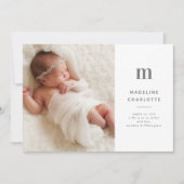 モノグラム・イニシャル・ガールズ・フォト・バース・アナウンス 招待状 (正面)