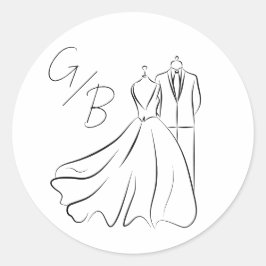 モノグラム ウェディング シンプル ブラック ホワイト ラウンドシール
