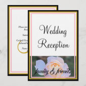 モノグラム ウェディング レセプション パステル ピンクのバラ 招待状 (正面/裏面)