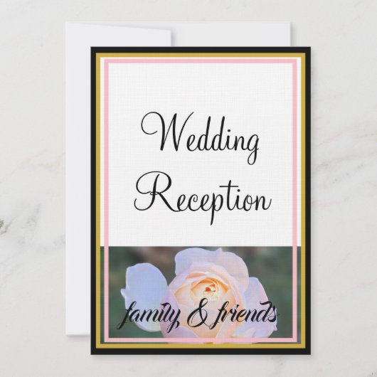 モノグラム ウェディング レセプション パステル ピンクのバラ 招待状 (正面)