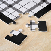 モノグラム ウェディング 黒と白のチェック柄 ジグソーパズル (側面)