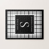 モノグラム ウェディング 黒と白のチェック柄 ジグソーパズル (横)