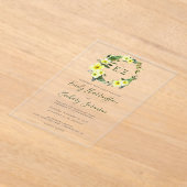 モノグラム ウォータカラー イエロー フラワーリース ウェディング アクリル招待状 (レイダウン)