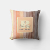 モノグラム ウォーターカラー イエロー オレンジ ブラウンのストライプ クッション (正面)