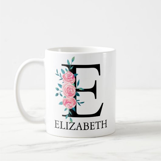 モノグラム ウォーターカラー オーダーメイド 単一文字 E コーヒーマグカップ (左)