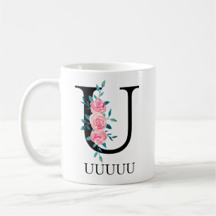 モノグラム ウォーターカラー オーダーメイド 単一文字 U コーヒーマグカップ