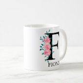 モノグラム ウォーターカラー カスタム 単一文字 F コーヒーマグカップ (正面右)
