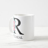 モノグラム ウォーターカラー カスタム 単一文字 R コーヒーマグカップ (正面左)
