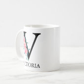 モノグラム ウォーターカラー カスタム 単一文字 V コーヒーマグカップ (正面左)