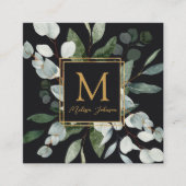 モノグラム ウォーターカラー トロピカル グリーンリーフ スクエア名刺 (正面)