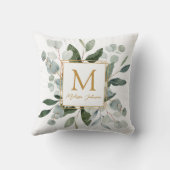 モノグラム ウォーターカラー トロピカル グリーン リーフ クッション (裏面)