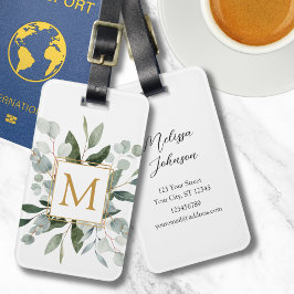 モノグラム ウォーターカラー トロピカル グリーン リーフ ラゲッジタグ