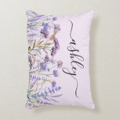 モノグラム ウォーターカラー パープル ワイルドフラワー ミード アクセントクッション (正面(垂直))