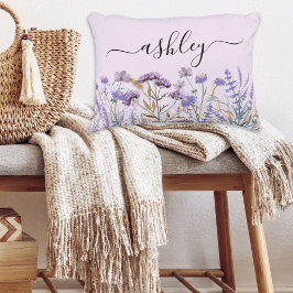 モノグラム ウォーターカラー パープル ワイルドフラワー ミード アクセントクッション