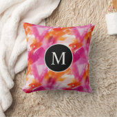モノグラム ウォーターカラー ピンク オレンジ アブストラクト クッション (ブランケット)